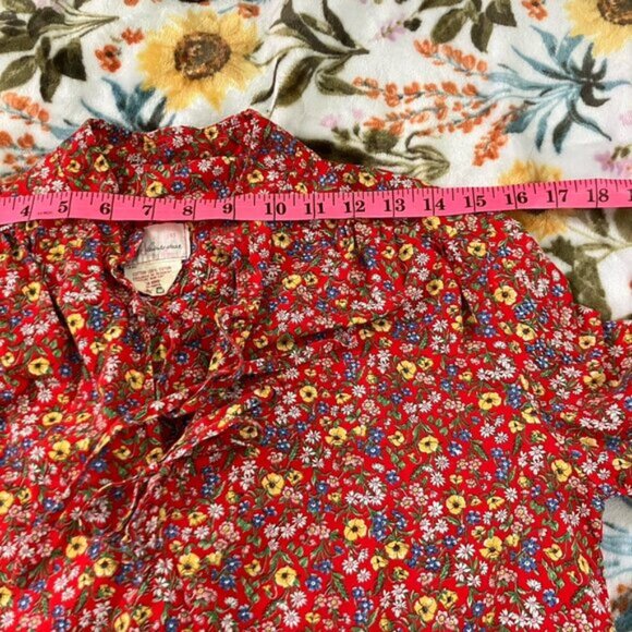 Vintage Gina Leisurewear by Hanna Shirt Womens Juniors Red Floral 70s Tie Front - Picture 4 of 7